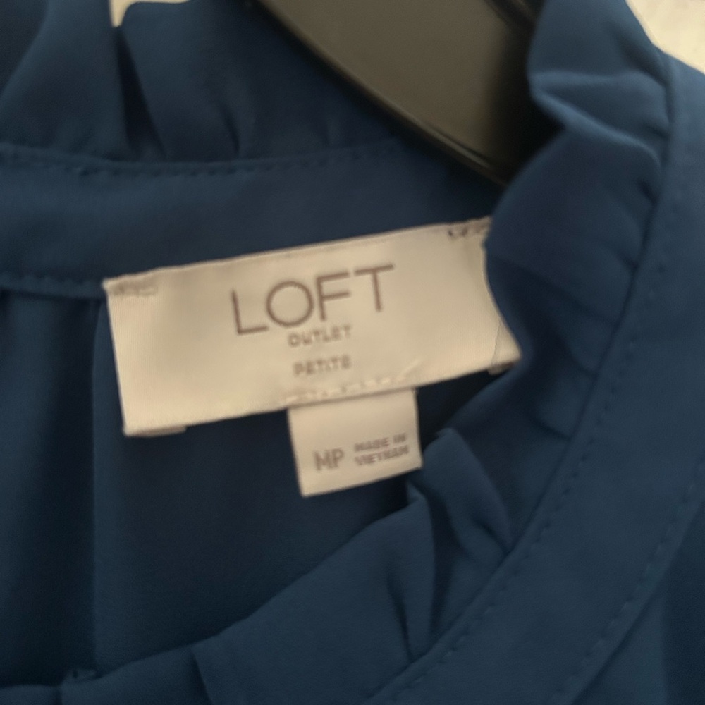 LOFT Blue Ruffle Neck Blouse - Picture 2 of 4